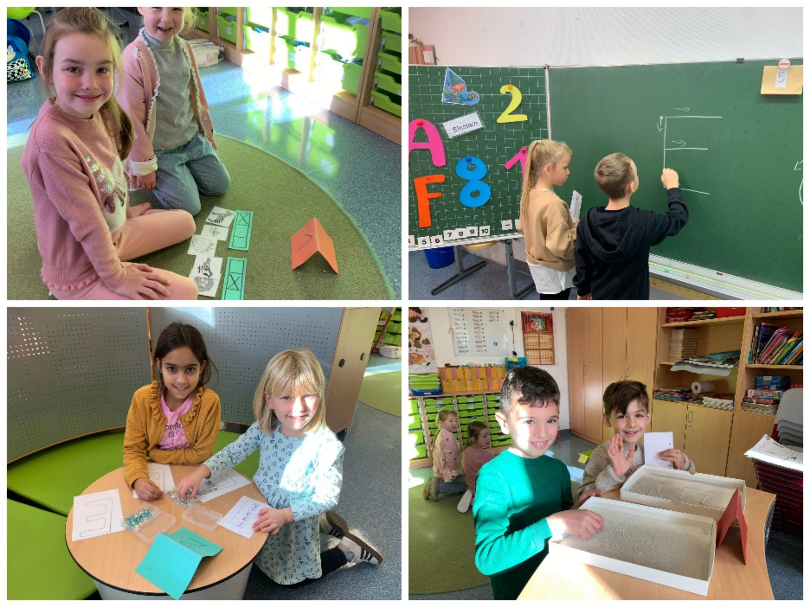 Schulkinder und Kindergartenkinder lernen gemeinsam